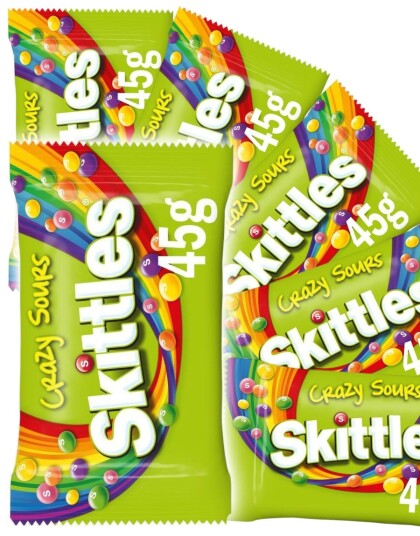 36 stk Skittles Crazy Sours   Tyggepastiller med Forskjellige Sure Fruktsmaker   Hel Eske 1,62 kg