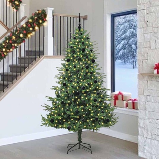 Kunstig forhåndsbelyst juletre med kule sett grønn 240 cm Kunstig forhåndsbelyst juletre med kule sett grønn 240 cm
