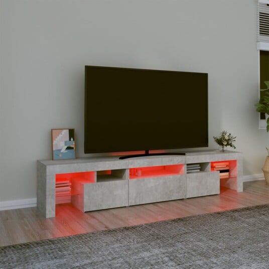 TV-benk med LED-lys betonggrå 200 x 36,5 x 40 cm TV-benk med LED-lys betonggrå 200 x 36,5 x 40 cm