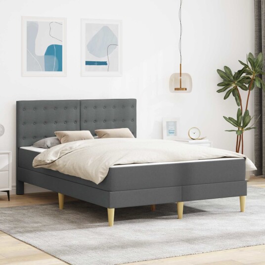 Sengeramme med madrass Mørkegrå 120 x 200 cm stoff