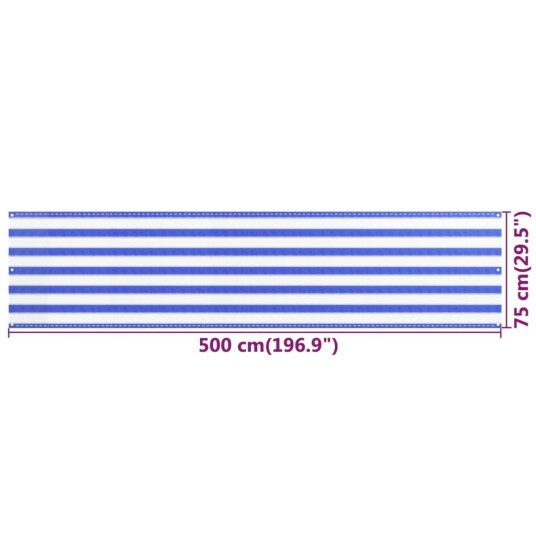 vidaXL Balkongskjerm blå og hvit 75x500 cm HDPE