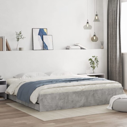vidaXL Sengeramme med skuffer betonggrå 180x200 cm konstruert tre 8721012244726