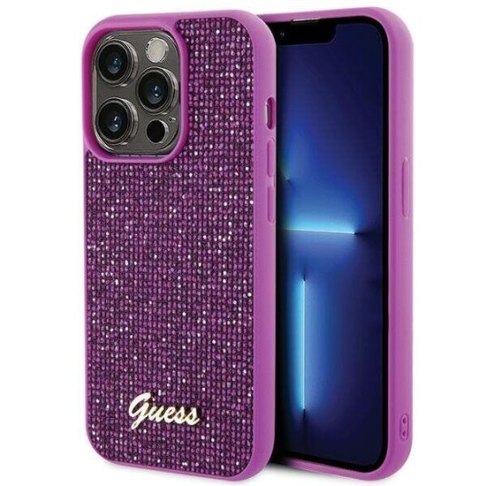Guess Disco Metal Script Deksel for iPhone 15 Pro - Rosa