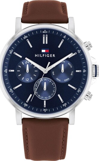 Tommy Hilfiger Tyson herreklokke i stål med brun skinnrem