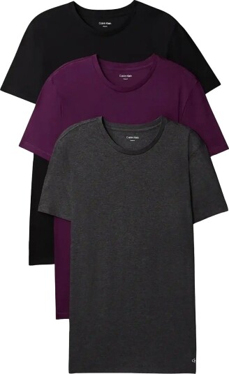 Calvin Klein S/S Crew Neck 3Pk BLACK W WHITE EMB DARK PURPLE W XL
