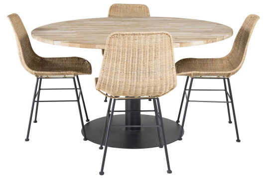 Venture Design Cirebon & Bali spisegruppe Natur/svart 4 st stoler & bord 140 cm