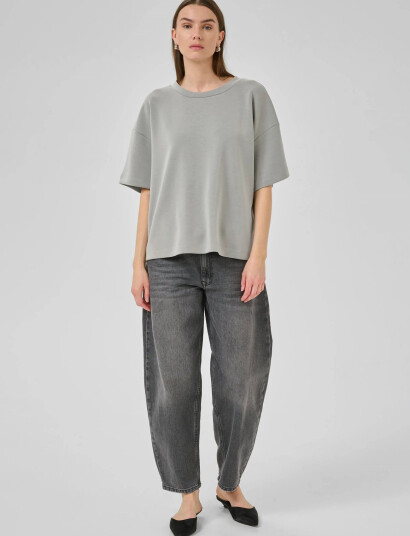 My Essential Wardrobe Hellemw Emb Boxy Tee - Grey - M/L