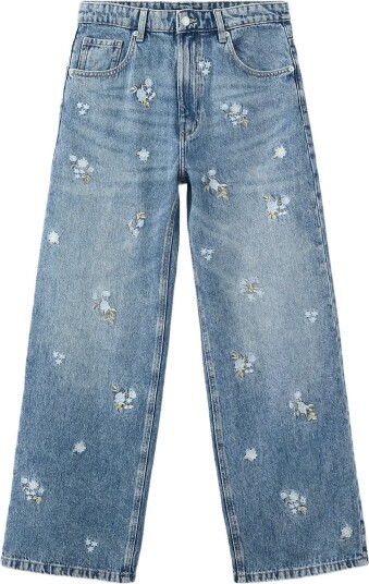 Mango | Flower Embroidered Straight Fit Jeans | 44