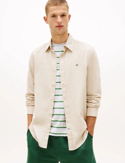 Tommy Jeans Tjm Reg Linen Blend Shirt Ext Beige XXL