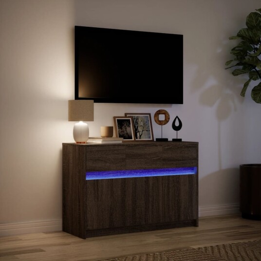 TV-benk med LED brun eik 91x34x61 cm konstruert tre TV-benk med LED brun eik 91x34x61 cm konstruert tre