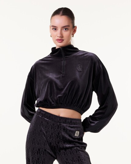 Bumpro Monogram Velour 1/2 Zip Black - XS Bumpro Monogram Velour 1/2 Zip Black - XS