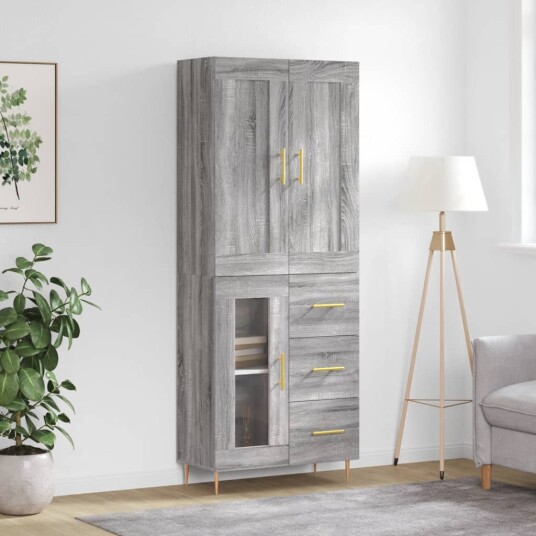 vidaXL Highboard grå sonoma 69,5x34x180 cm konstruert tre 8720845493578