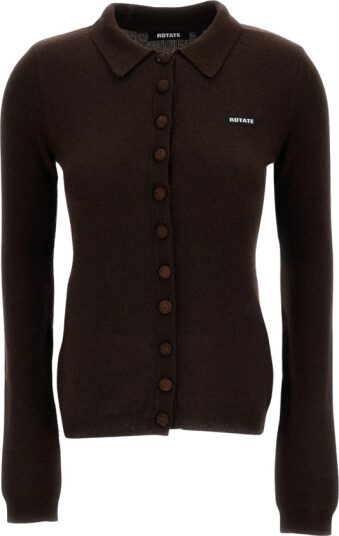 ROTATE Knitted Polo Top   Brown   S