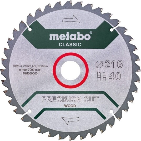 Metabo 216mm Precision Cut Sagblad til Tre, 40 Tenner, 30mm Hull Metabo 216mm Precision Cut Sagblad til Tre, 40 Tenner, 30mm Hull