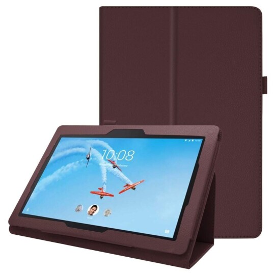 INCOVER Lenovo Tab E10 Skinn Deksel m. Stativfunksjon - Brun