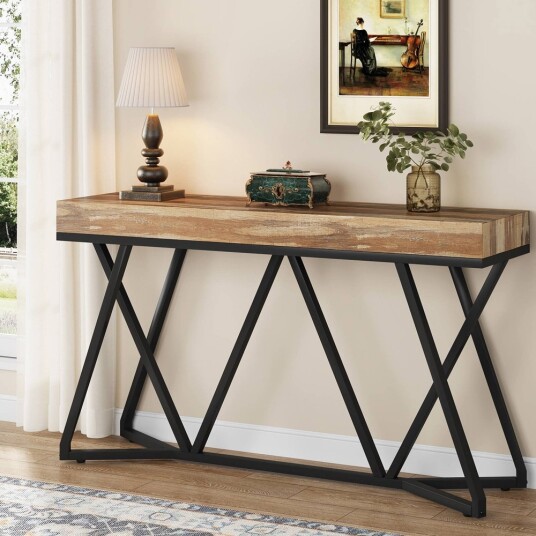 Konsollbord 140 x 30 x 90 cm / smalt entrébord / sidebord / avlastningsbord med svart metallbase