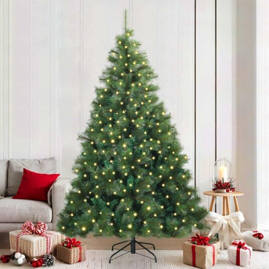 Kunstig juletre med 300 LED med stativ grønn 210 cm PE og PVC