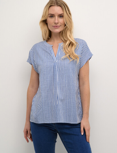 Cream Crtiah Blouse Cap Sleeve - Blue - 38