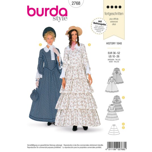 Burda 2768 - Historisk 1848 EUR: 36-52, US 10-26