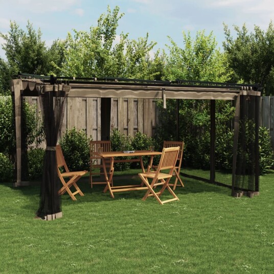 Paviljong med nettingvegger gråbrun 4x3 m stål 4003913