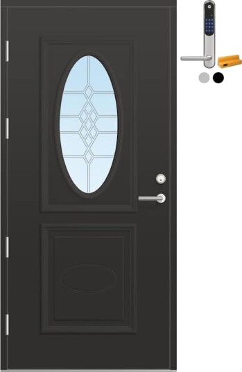 Ytterdør Bygg1 Fjord 05 Blyglass med Yale Doorman Classic Home