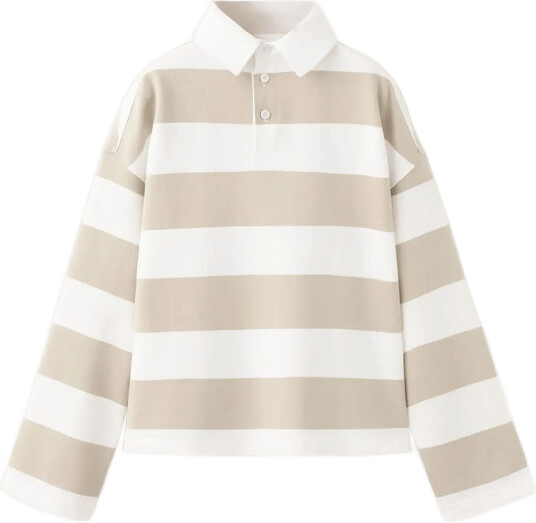 Mango Oversized Striped Polo Sweatshirt Beige 13 14