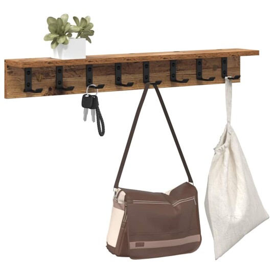  Vegghengt kleshenger med hylle Gammelt tre 80 x 10.5 x 10.5 cm