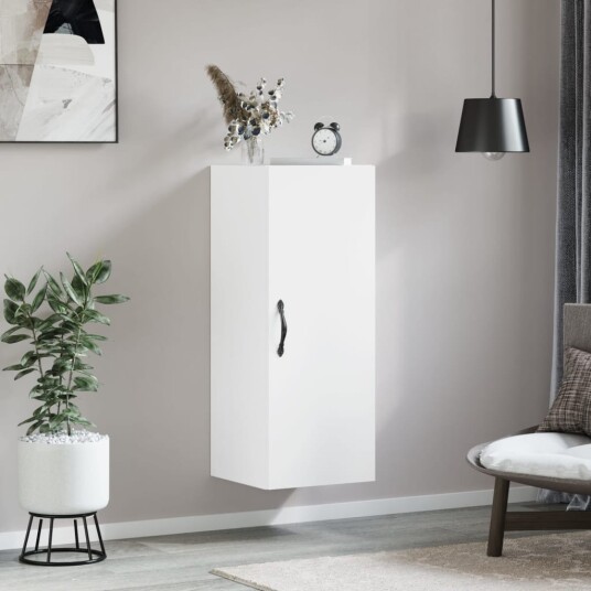 Veggmontert skap hvit 34,5x34x90 cm konstruert tre