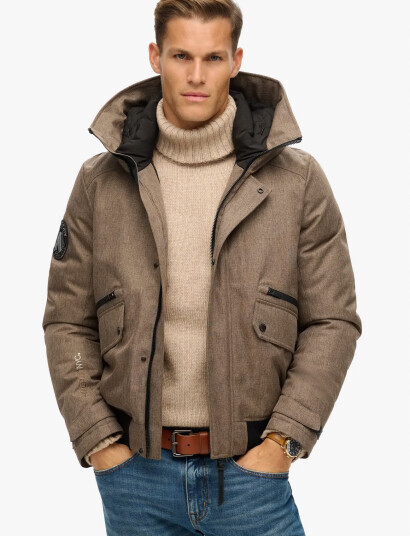 Superdry City Tweed Padded Bomber Jkt - Brown - L