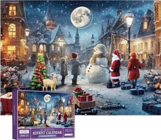 Julepussel Adventskalender 2024 1008 pusselbrikker 24 dager til jul Nedtelling Adventskalender Julblomst Måneskinnsnatt