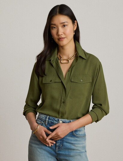 Lauren Ralph Lauren Relaxed Fit Georgette Shirt Khaki green XS