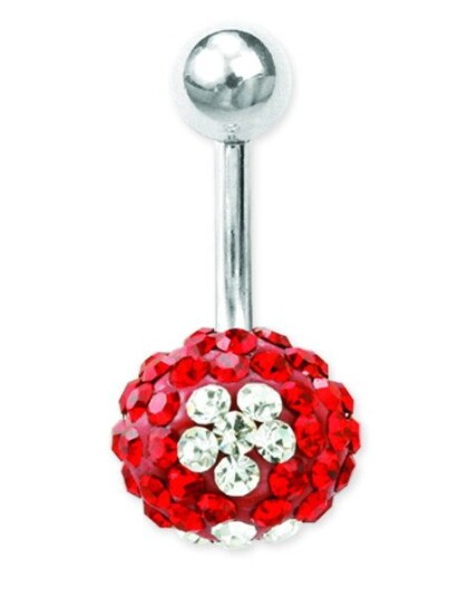 Glitter Flower Navlepiercing Rød/Hvit
