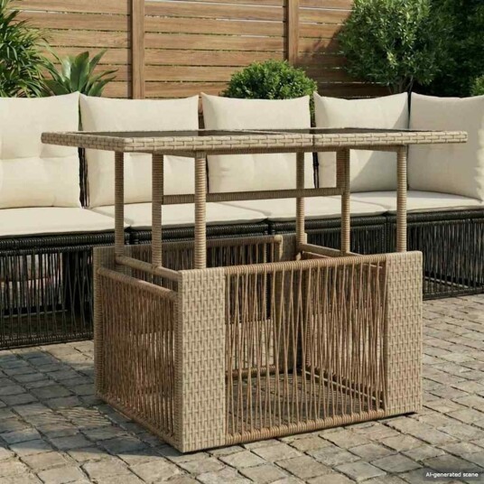 vidaXL Hage Løft Opp Bord Beige 100 x 55 x 37 cm Tvist Rattan og Glass