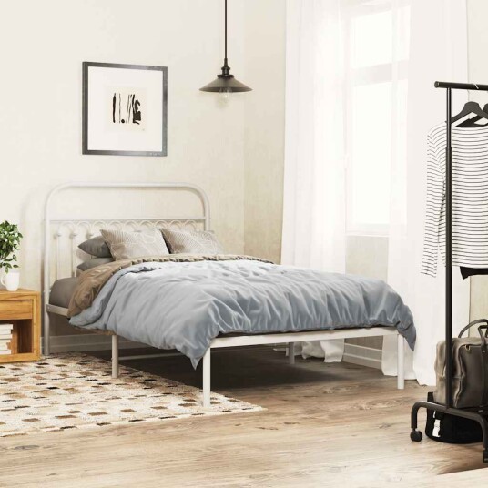  Sengeramme i metall med hodegavl hvit 107x203 cm 8721102645341