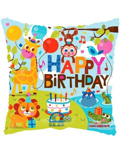Happy Birthday Firkantet Folieballong med Jungeltema 46 cm