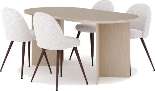 Dano Spisebord 180 cm med 4 Nibe Plus Spisestoler - Travertin / Hvit