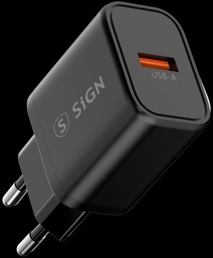 SiGN Hurtiglader USB-C/USB-A QC 3.0, 18W, 3A Svart SiGN Hurtiglader USB-C/USB-A QC 3.0, 18W, 3A Svart