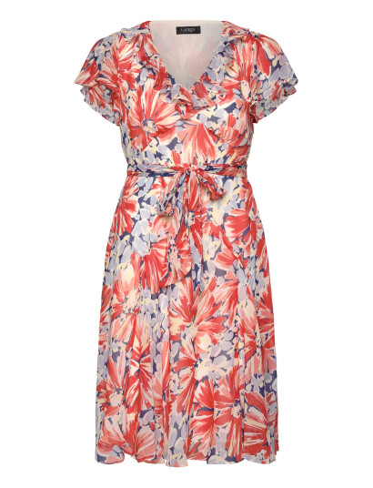 Lauren Ralph Lauren Floral Georgette Flutter-Sleeve Dress - Orange - 34