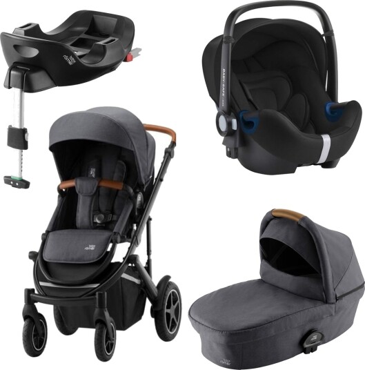 Britax Römer Premiumpakke Smile III Midnight Grey Ink. Bagdel + Bilstol Babysafe2 Cosmos Black Ink. Base