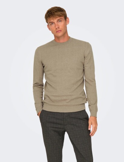 ONLY & SONS Onsloui Reg 12 Mel Crew Knit Noos Brown XXL