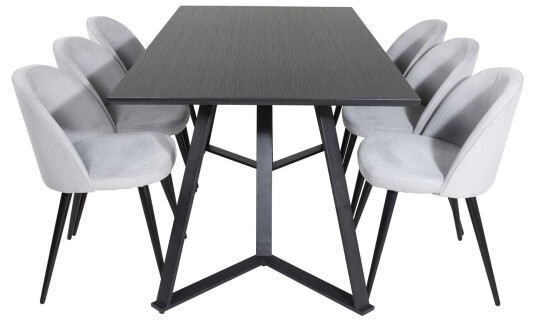 Venture Design Marina & Velvet spisegruppe Svart/svart 6 st stoler & bord 180 x 90 cm
