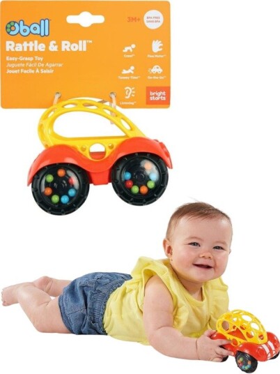 Bright Starts Oball Rattle & Roll Buggie rød lekebil med fargerike perler i hjulene