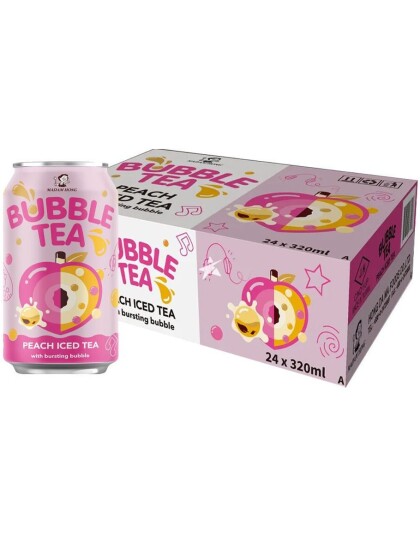 24 stk Madam Hong Bubble Tea Peach Iced Fersken Bubble/Boba Te Hel Eske 24x320 ml Taiwan