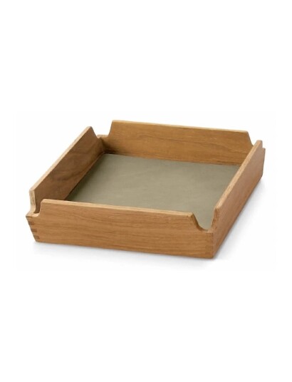 LIND DNA Teak Tray Square Mini Airy Nupo Herbal Dust/Teak   Khaki green   18X18X4.5CM