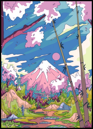 Mount Fuji Cherry Path Plakat / 100x150