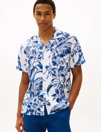Tommy Hilfiger Linen Floral Aop Ss Rf 1/2 Blue L