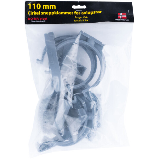 RØRKLAMMER 110 MM GRÅ PLAST 5PK.