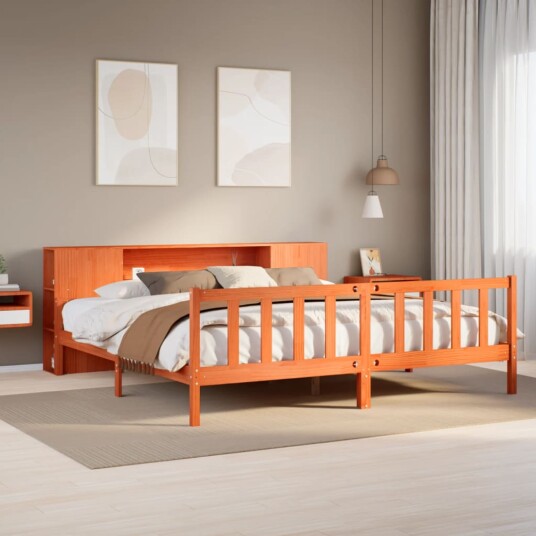 Seng med bokhylle uten madrass voksbrun 180x200 cm heltre 8721158608901