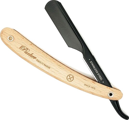 Parker Shaving Light Wood Handle Push Type Black Blade Holder Barber/straight Razor Parker Shaving Light Wood Handle Push Type Black Blade Holder Barber/straight Razor