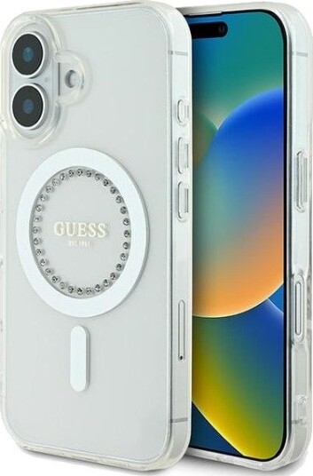 Guess MagSafe-Deksel med Rhinestones til iPhone 16 Plus - Hvit Guess MagSafe-Deksel med Rhinestones til iPhone 16 Plus - Hvit